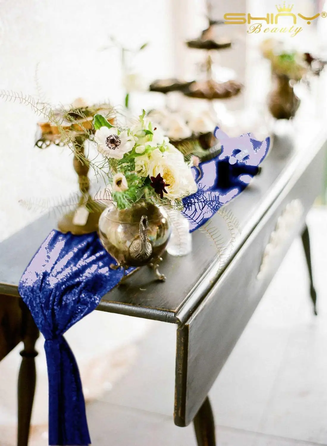  Blue Table Runners 72 inch Sequin Table Runner 12in by 72in Navy Plates Party Supplies for Cake Tab