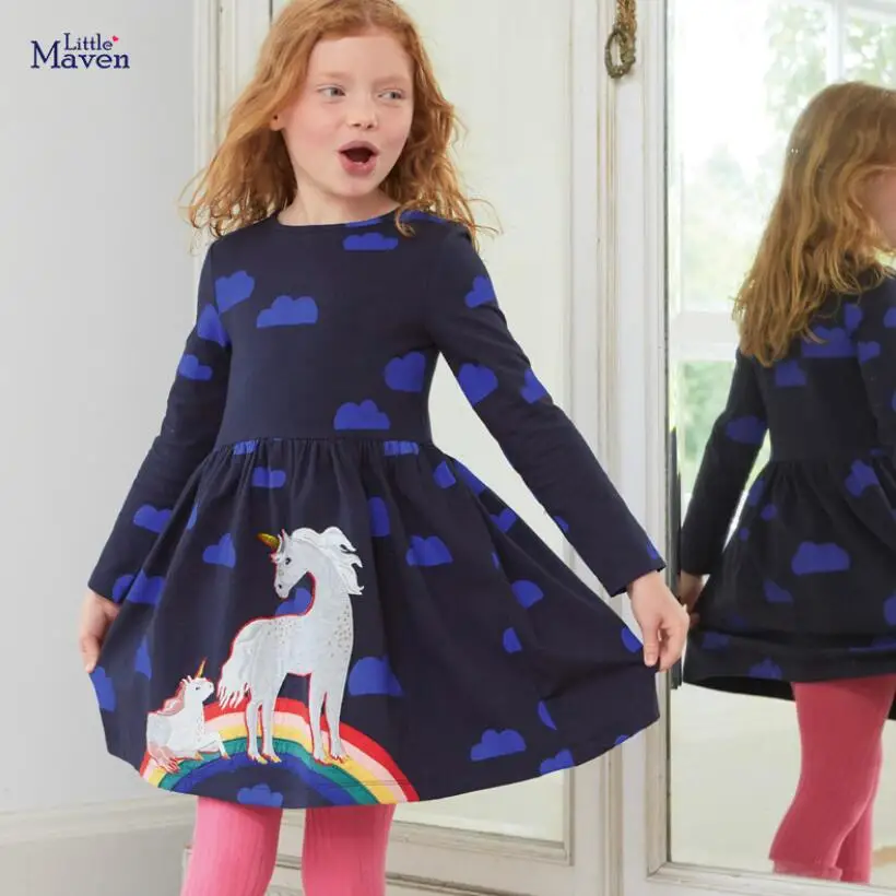 Little maven/Брендовое осеннее детское платье для девочек Одежда маленьких хлопковые