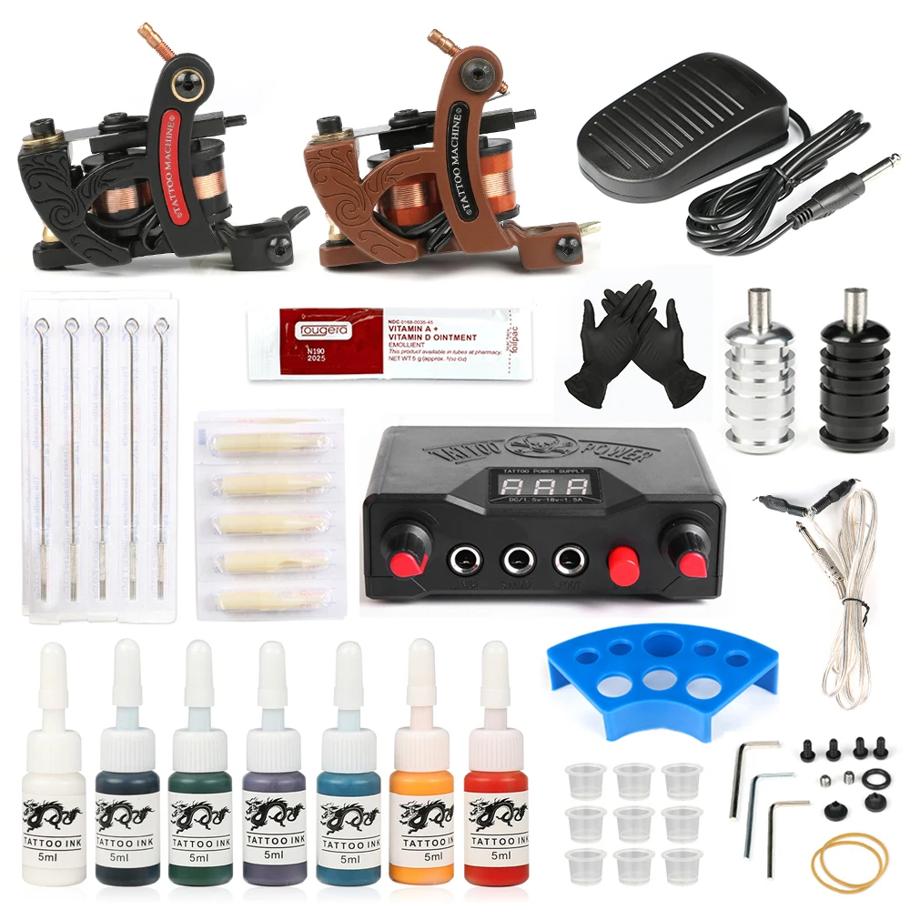 Professional Coil Tattoo Machin Kit Cheap Beginner Power Supply Needles