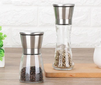 

[Video]1PCS Fashion Stainless Steel Mill Glass Body Spice Salt and Pepper Grinder Kitchen Accessories Cooking Tool Portable