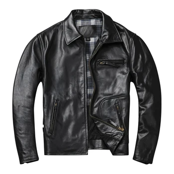 

2020 Black Men American Style Motorcycle Jacket Plus Size XXXXL Genuine Horsehide Autumn Slim Fit Bikers' Leather Coat