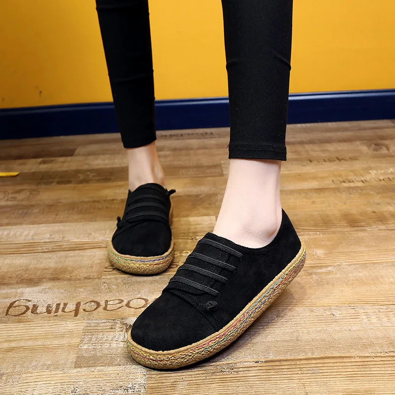 

QWEDF Vulcanized shoes Spring New Women Shoes Fisherman Shoes Canvas Slip-on Casual Loafers Flats Large size Casual BH-29
