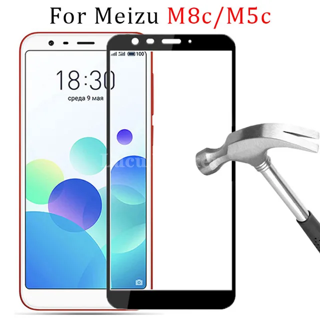 케이스 meizu m8c 케이스 maisie m5c 풀 커버 강화 유리 화면 보호기 보호 전화 필름