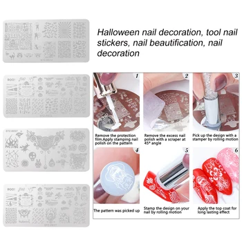 

4pcs Halloween Nail Stamp Templates Halloween Skull Ghost Printing Stencil