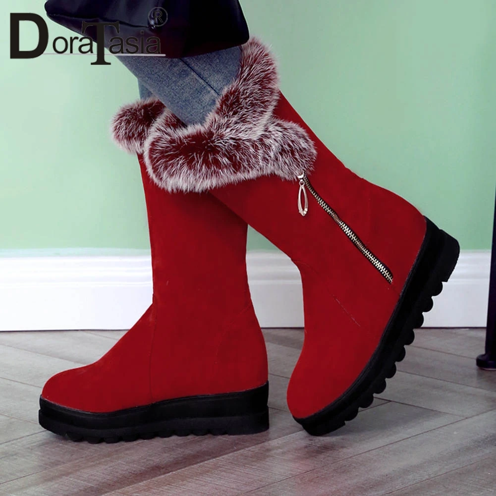 

DORATASIA 33-43 New Hot Sale Snow Boots Fashion Zipper Winter Warm Fur Boots Women 2020 Ladies Height Increasing Shoes Woman