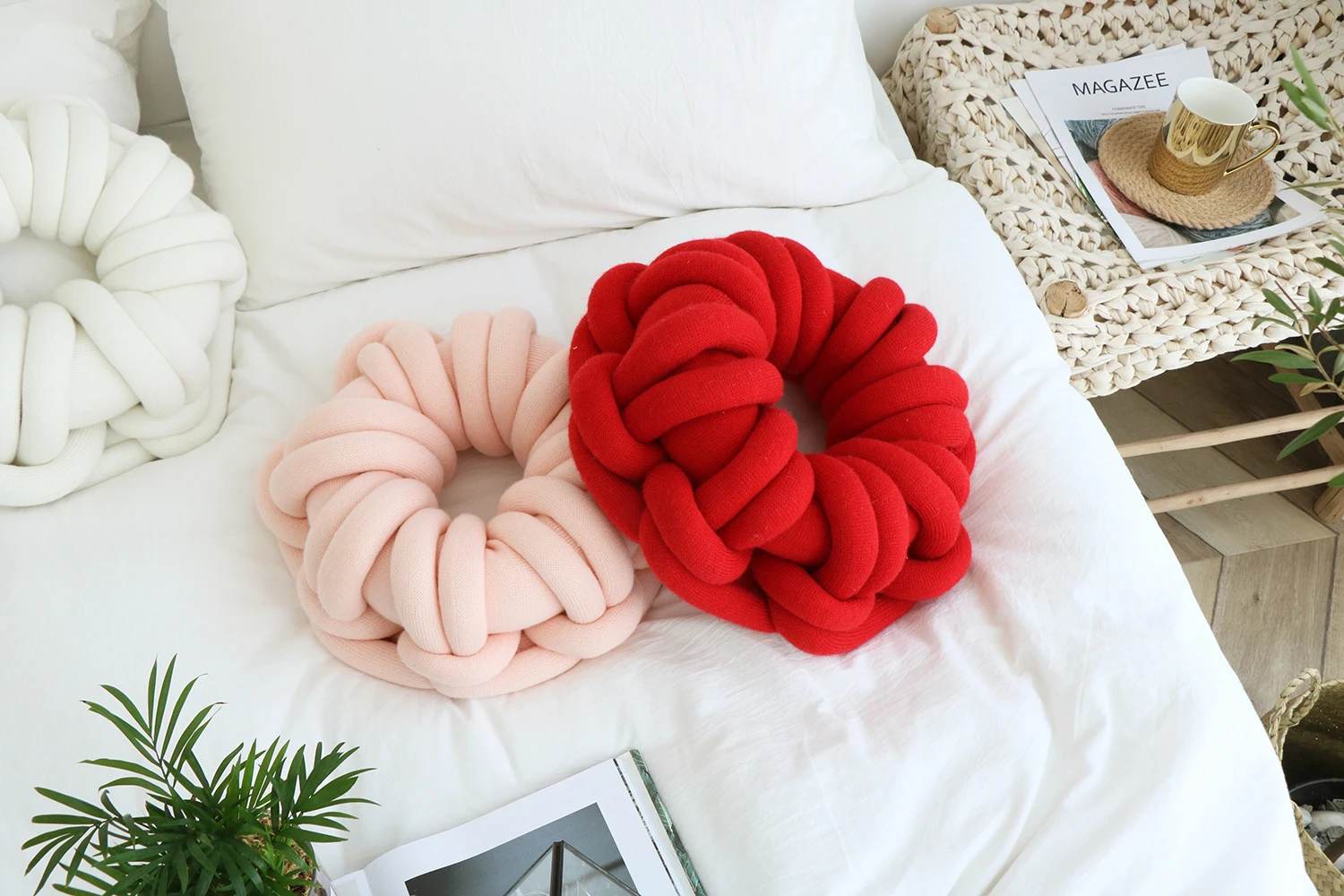 Diy Chunky Yarn Hand Knot Car Seat Cushion White Bed Throw Pillow