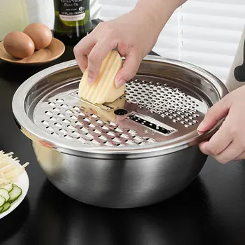 

Multifunctional Stainless Steel Basin Vegetable Cutter Set or Basin Vegetable Cutter Drain Basket Set or Cutter Only E2S