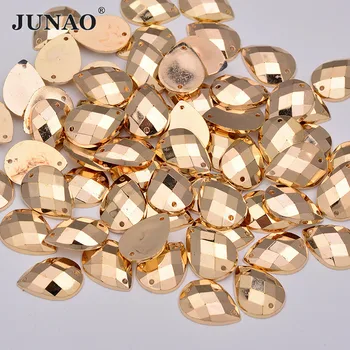 

JUNAO 8*13mm 13*18mm 18*25mm Sewing Gold Drop Rhinestones Flatback Golden Acrylic Crystal Stones Scrapbook Beads for DIY Dress