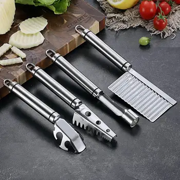 

Kitchen Gadgets 4 Pcs Stainless Steel Kitchen Tools Fish Scaler Wavy Crinkle Apple Corer Dish Gripper Kitchen Accessories