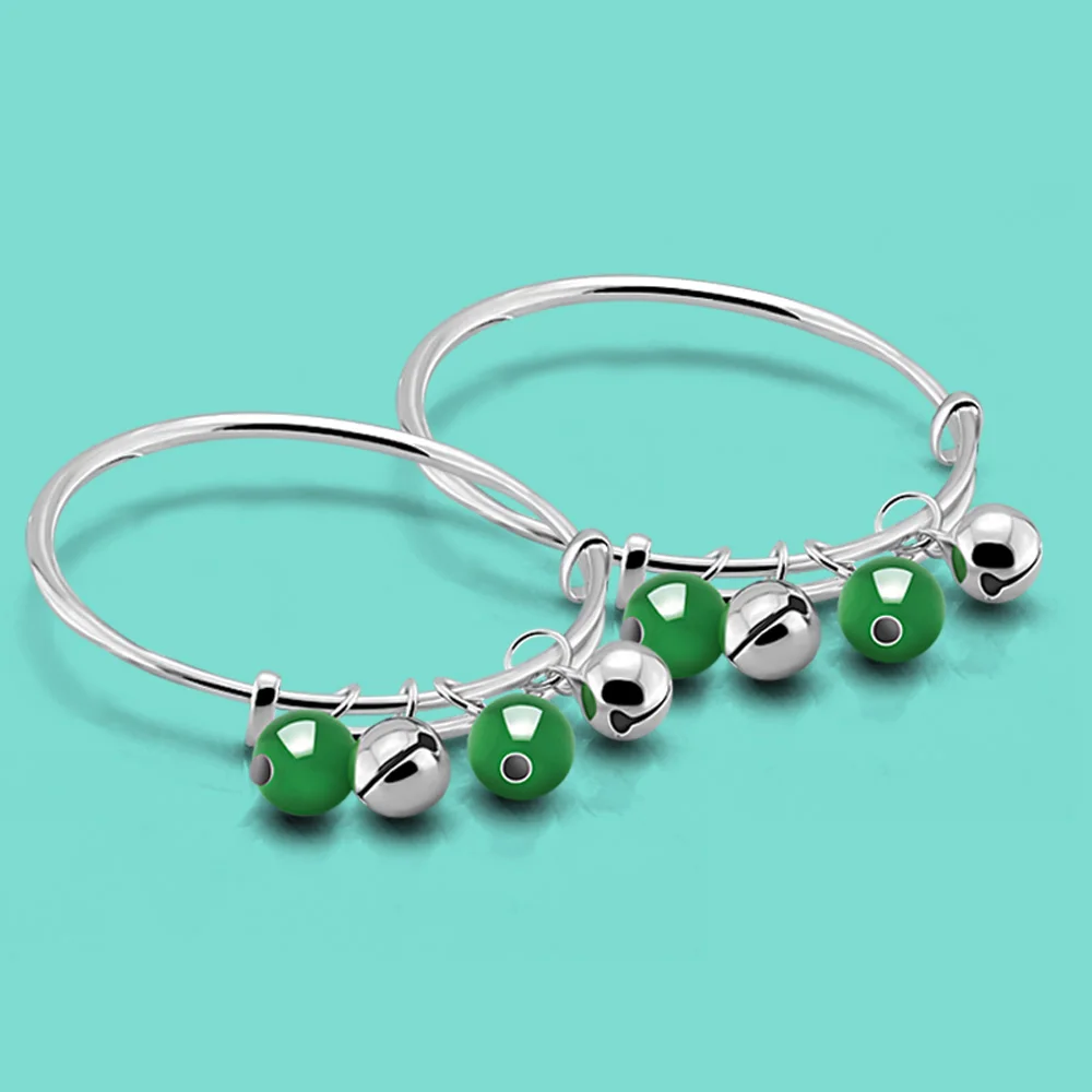 Chinese Style Children's Silver Bracelet Pure 925 Silver Bracelet Simple Bell Pendant Design