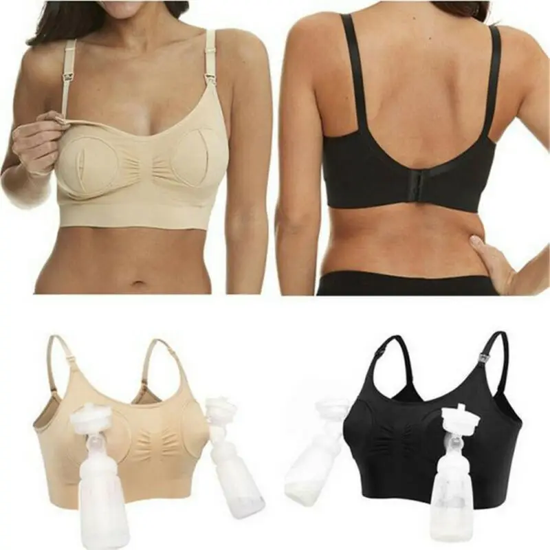 

2019 Women Nursing Bra Hands Free Push Up Maternity Breastfeeding Pregnant Bras Skin Black