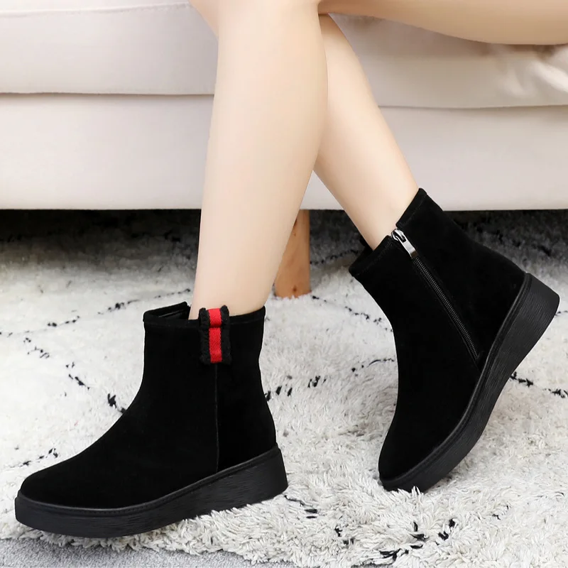 

2019 Autumn And Winter New Style Genuine Leather round-Toe plus Cotton Flat WOMEN'S Boots Large Size Women's Boots