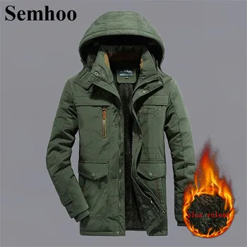 

Mens Winter Jackets And Coats Casual Hooded Plus Velvet Thick Warm Tooling Cotton Clothing Mid Long Plus Size Military Jacket