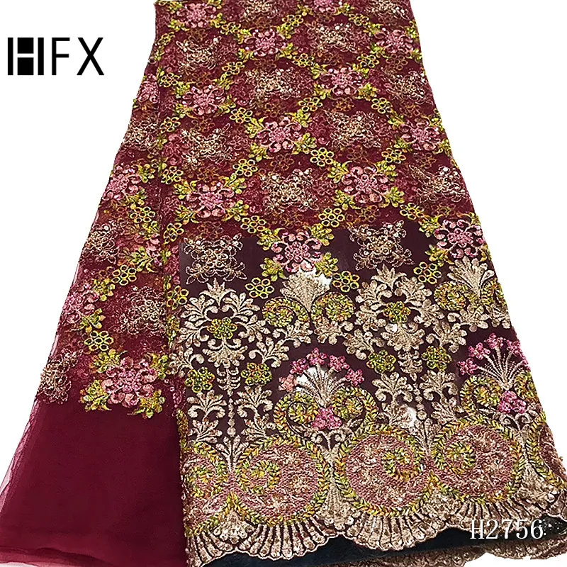 

HFX handmade beaded lace 2019 guipure gold lace fabric, sequins fabric For Wedding Embroidery african beads lace fabric F2851
