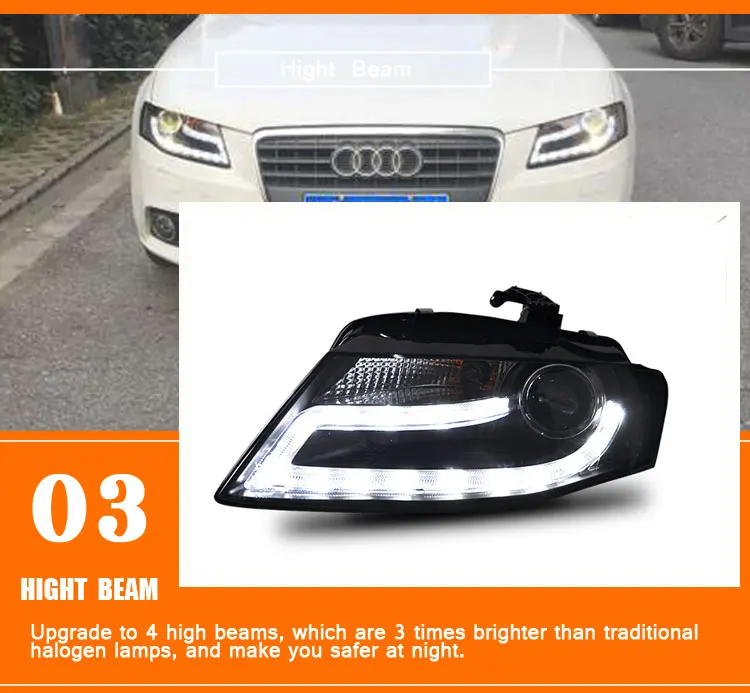 2PCS Car Style LED headlights for Audi A4 B8 2008-2012 for A4L B8 headlamp LED DRL Lens Double Beam H7 HID Xenon bi xenon lens