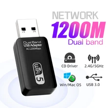 1200Mbps Mini USB 3.0 WiFi Network Card Adapter 2.4G/5GHz Dual-Band Wireless Receiver Dongle USB Adapter for PC Windows 7/8/10