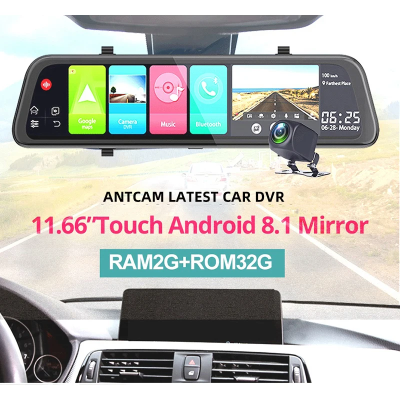 Antcam Русский язык 11,6" ips 4G Android 8,1 автомобильный зеркальный видеорегистратор gps-навигация ADAS FHD 1080P Dash камера 2G ram зеркало заднего вида DVR