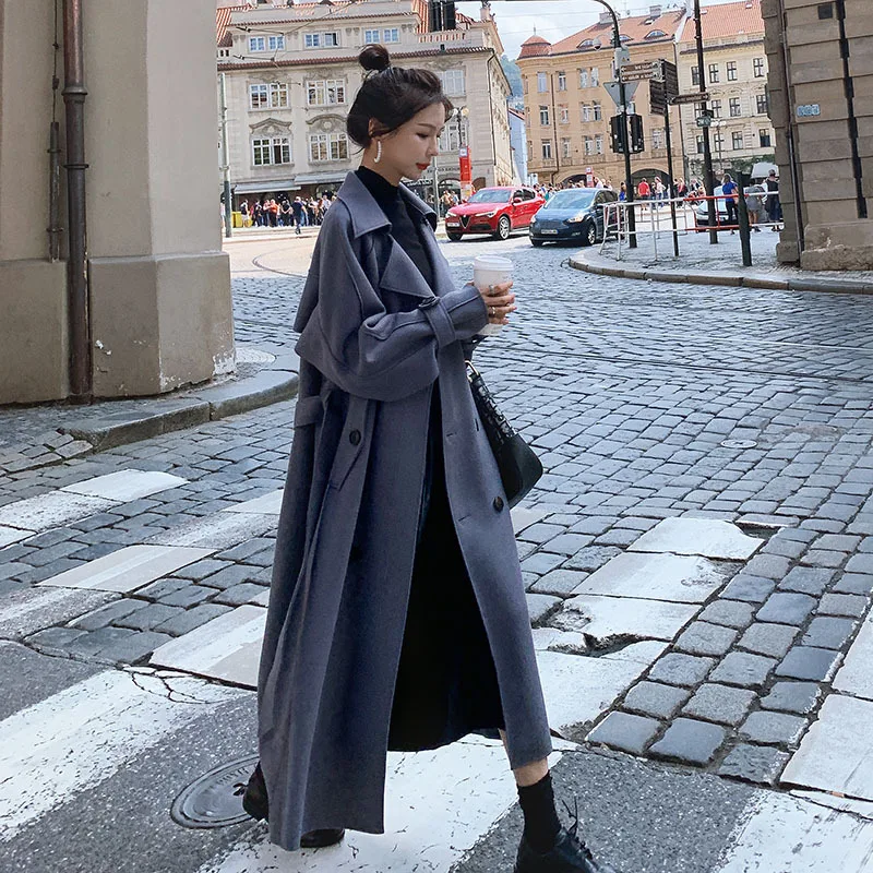 

Photo Shoot Woolen Jacket Women's Mid-length 2020 Winter New Style Korean-style Loose-Fit over-the-Knee Retro Hong Kong Style Wo