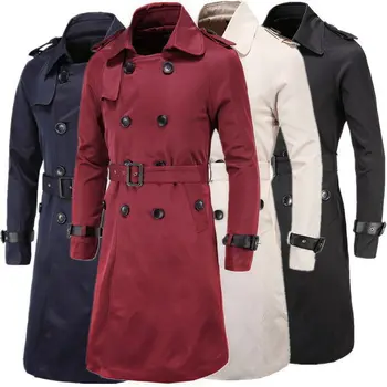 

Slim Double Breasted Long Trench Coat Trenchcoat Black Coat