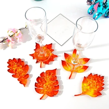

10Pcs Leaves Coaster Silicone Resin Mold Tropical Maple Leaf Resin Casting Mold for Casting Resin Concrete Art Crafts