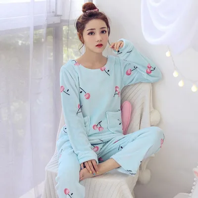 style3 Теплый комплект с длинными рукавами из бархата кораллового цвета для девочек, домашняя одежда Корейская версия новейших зимних фланелевых пижам - Цвет: style3