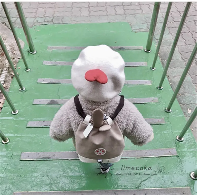 Шерстяные фетровые шапки-береты с 3D сердечками для маленьких девочек; однотонные кепки для детей