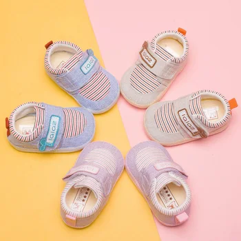 

2019 Autumn Soft Sole Sneaker Cotton Crib Shoes Stripe Baby Shoes Newborn Winter Soft-soled Infant Toddler Soft Anti-slip Shoe