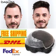 EVAGLOSS натуральные волосы настоящие натуральные индийские человеческие волосы Remy мужской парик швейцарский кружевной тонкий парик из полиуретана/сменные мужские волосы