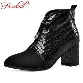

FACNDINLL 2019 new brand autumn winter ankle boots for women shoes high heels zipper black green dress party shoes size 34-40