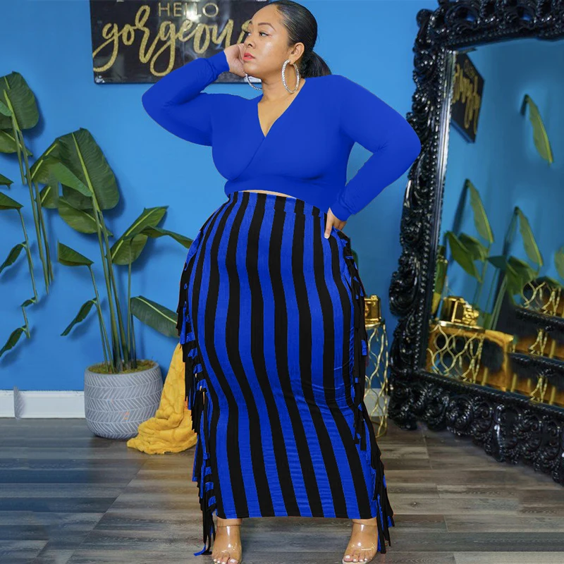 여성용 플러스 사이즈 의류 세트, 섹시한 의상, 긴 소매 크롭탑 및 바디콘 투피스 스커트 세트, 도매 직송 