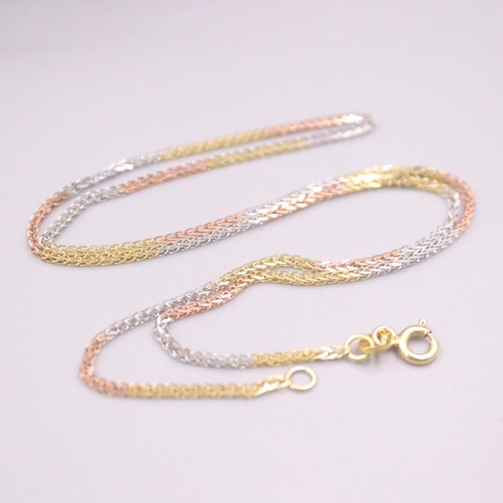 Barricada Celda de poder pintar Cadena de oro multitono de 18K para mujer, collar de eslabones de trigo de  1,2mm, 16 pulgadas/3,3g, estampado AU750, para regalo|Collares de cadena| -  AliExpress