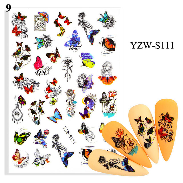 Flower Leaves Self Adhesive Sliders Beauty Nail Foils Blue & Black Summer Art Nail Stickers 3d Decals New 2021