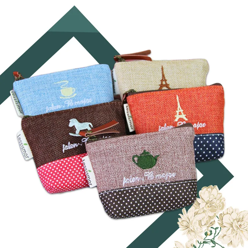 

Cotton Linen Joint Purse Fashion Pastoral Embroidered Coin Bag Small Bag Multi Purpose Wallet