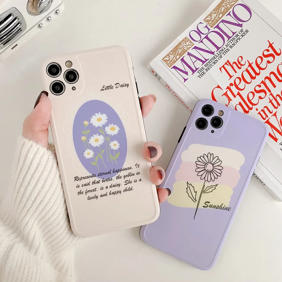 

For iPhone 11 Pro XS Max XR X Fashion Sun Flower Daisy Pattern Phone Case For iPhone SE 8 7 Plus Soft TPU Shockproof Back Cover