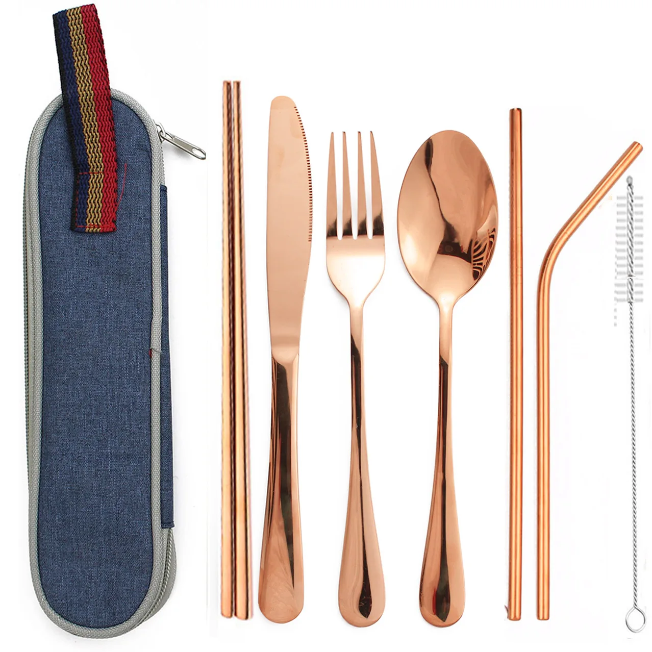 Розовые золотые столовые приборы Set 8 шт./компл. портативный набор посуды