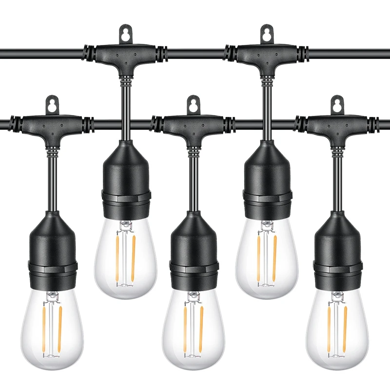 

2 Pack S14 LED String Lights 49Ft Waterproof IP65 Outdoor String Light UL Listed 15 Hanging Sockets 15 S14 2W LED Bulbs E26 Base
