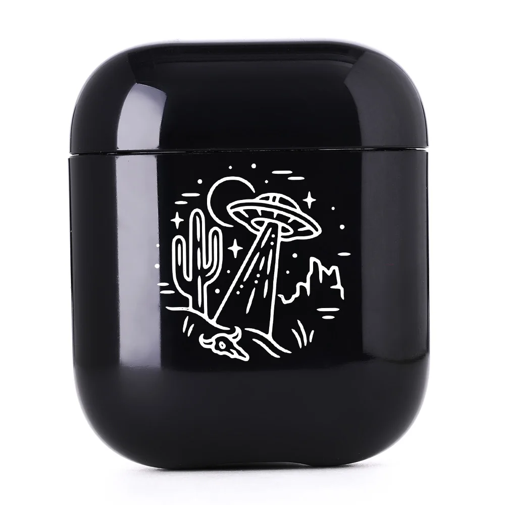 I01186S Роскошный кейс для bluetooth-гарнитуры для Airpods 2/1 черный наушник аксессуары жесткий Airpods чехол UFO pick up пиццы звезды Планеты - Цвет: I01186S