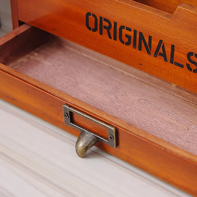 Wooden Storage Box Letter Rack Vintage Holder Post Mail Paper Card Organizer for Home Office PAK55