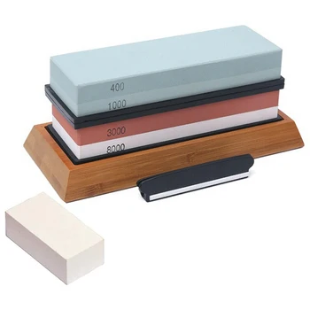 

Whetstone 400/1000 3000/8000 Grit, Sharpening Stone for All Blades with Non-Slip Base Cutter Sharpener and Angle Guide