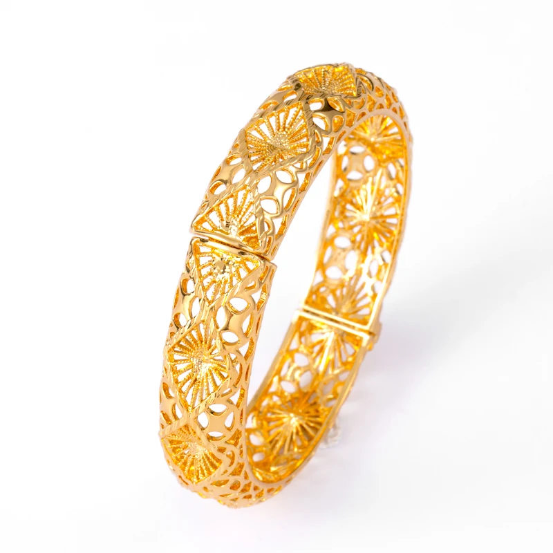 1pcs Dubai bangles for women Ethiopian gold color bracelets for weddings Arabic bride African party gift