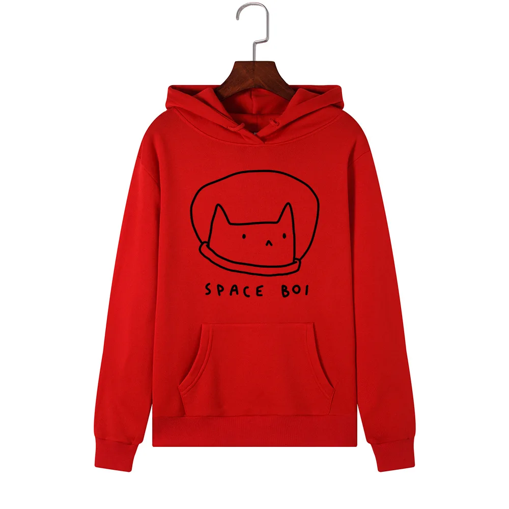 SINGRAIN Women Space Cat Hoodie Large Size Streetwear Hooded Sweatshirt Cartoon Pocket Hoddies koya Print Polerones Mujer