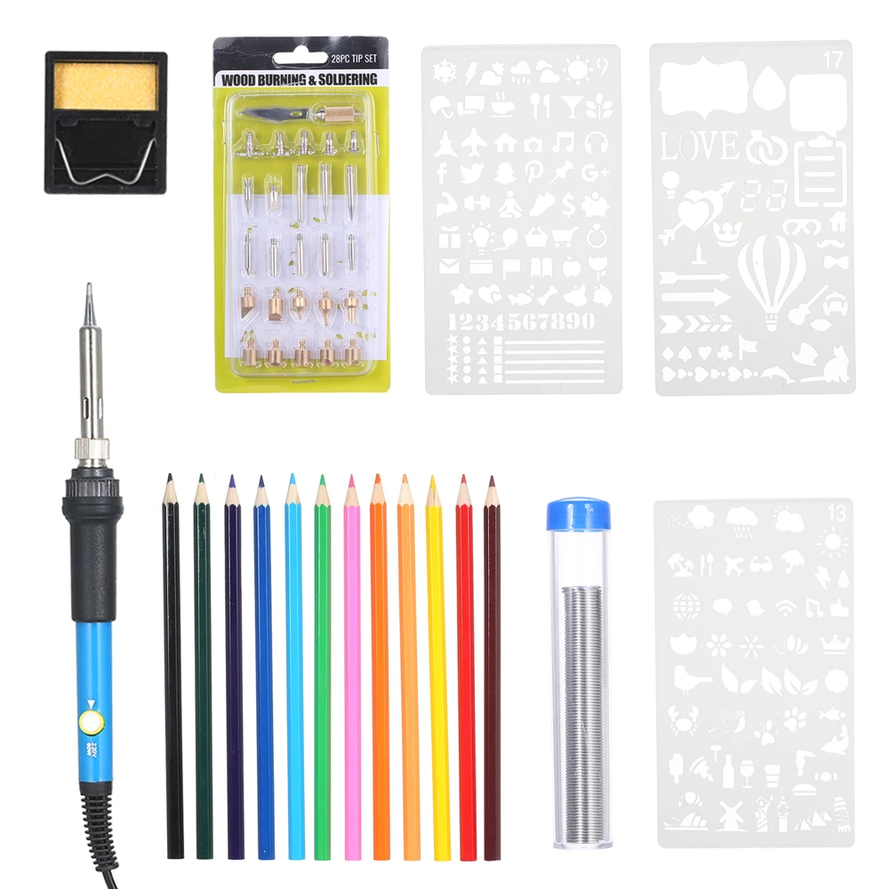 

Hot New Adjustable Temperature Wood Burning Iron Kit Electric Soldering Iron Heat Tool with Pencil Stencil Repair Tool