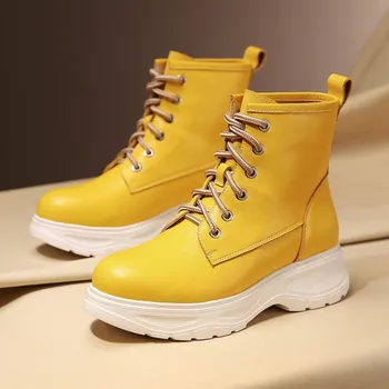 

MLJUESE 2020 women ankle boots cow leather winter short plush green color lace up women riding boots party dress size 42