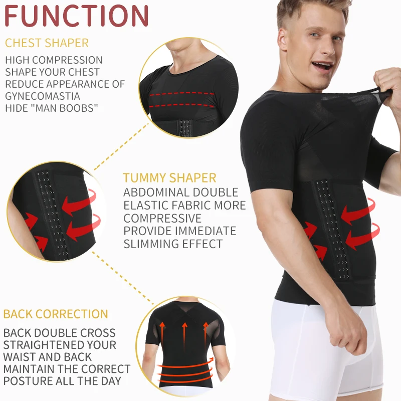 Mens Body Shaper Compression Shirts Abdomen Shapewear Tummy Slimming Sheath Gynecomastia Reducing Corset Waist Trainer Slim Tops