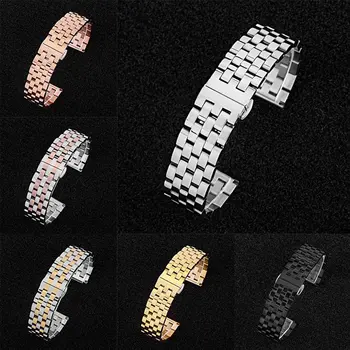 

*Watchband Full Solid Steel Belt Elbow Flat Head Dual-use Five-bead Push Button Hidden Clasp Straight Arc Interfaces `