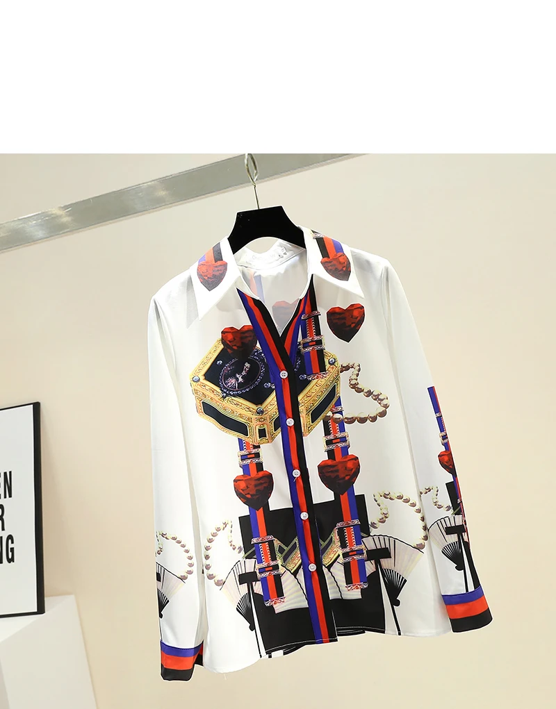 2022 Spring New Retro Print Blouse Women Lapel Shirt Woman Long Sleeve Shirt Tops Office Ladies All-match Blouuse Blusas Femme