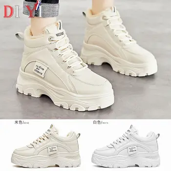 

Short Tube Women's Shoes Plus Velvet Lace Up Women Boots Snow Keep Warm Woman Winter Boots Ladies Increase Platform Shoes E01