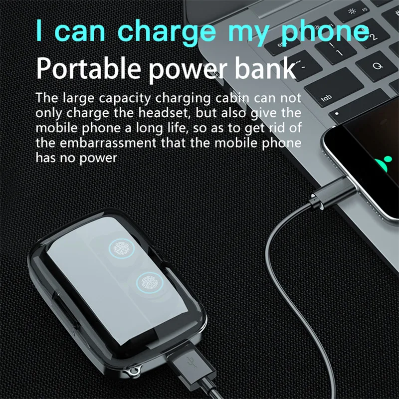 USLION Wireless V5.0 Bluetooth Earphone TWS 9D Stereo Waterproof Earbuds Earphone 2000mAh Charging Box Lightweight Comfortable