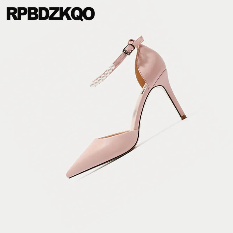 Scarpin/женские модельные туфли с ремешком на щиколотке; вечерние босоножки на высоком каблуке-шпильке с жемчугом; серые; скидка; коллекция года; розовые туфли-лодочки на тонком каблуке; Размеры 4-34