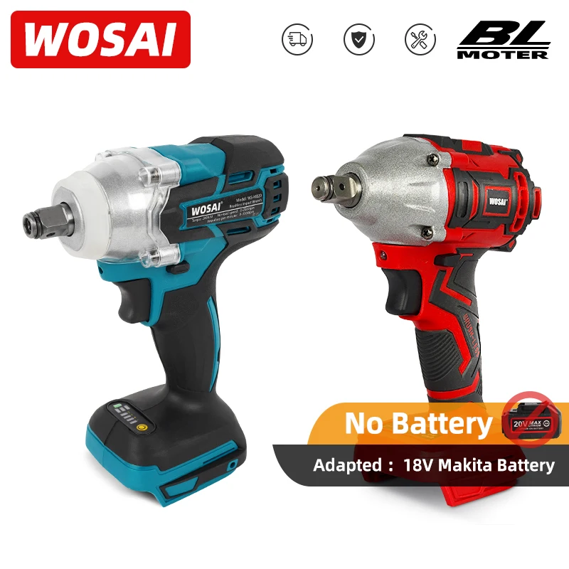 WOSAI Brushless Cordless Electric Impact Wrench Rechargeable 1/2 inch Wrench Power Tools Compatible for Makita 18V Battery